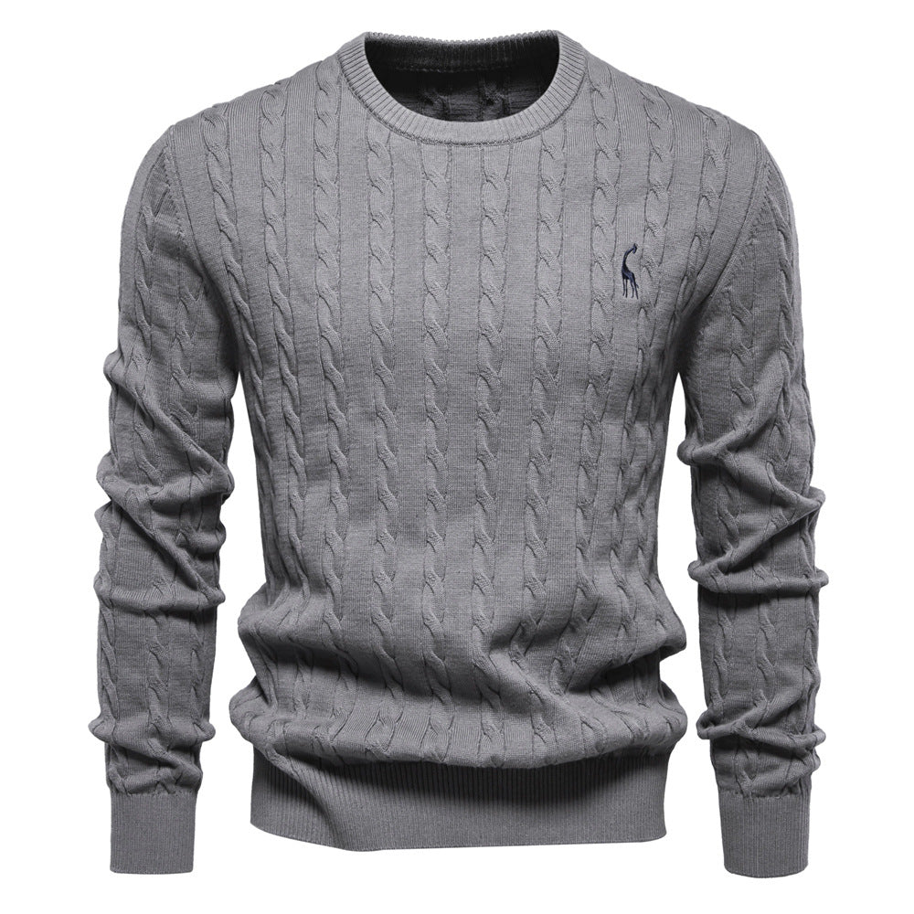 Herren Strickpullover mit Zopfmuster und Rundhalsausschnitt R&B