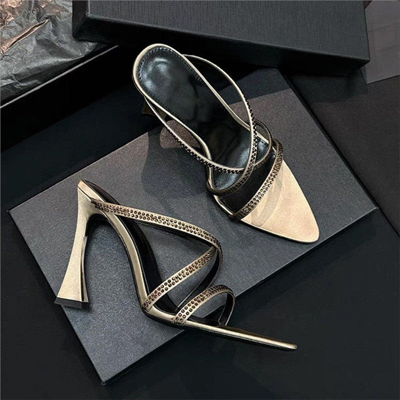 Damen elegante Slingback High Heels mit funkelnden Strassverzierungen R&B