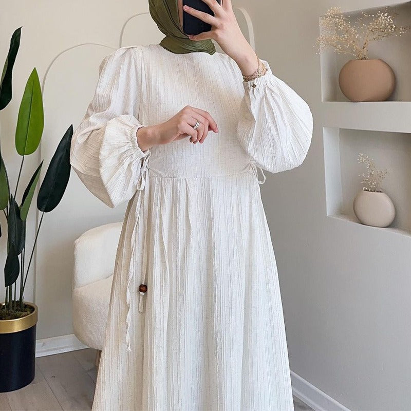 Damen Maxikleid mit strukturiertem Design und Puffärmeln R&B