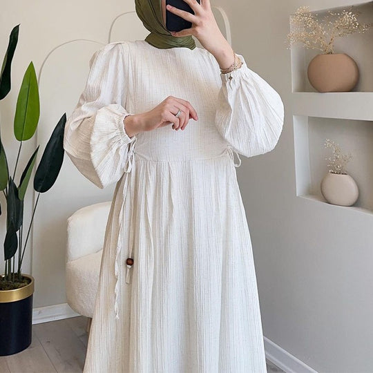 Damen Maxikleid mit strukturiertem Design und Puffärmeln R&B