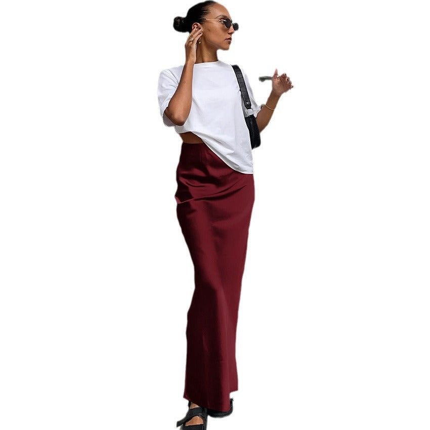 Damen Langes Satin-Rock mit hohem Schlitz R&B