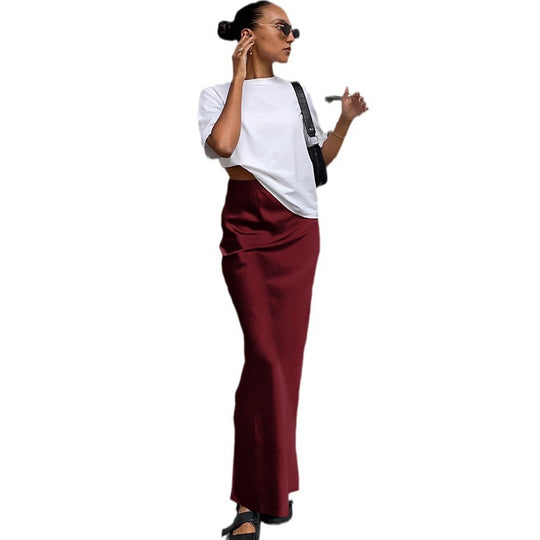 Damen Langes Satin-Rock mit hohem Schlitz R&B