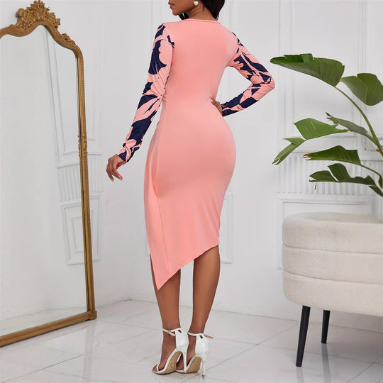 Damen Figurbetontes Wickelkleid mit floralem Design und asymmetrischem Saum R&B