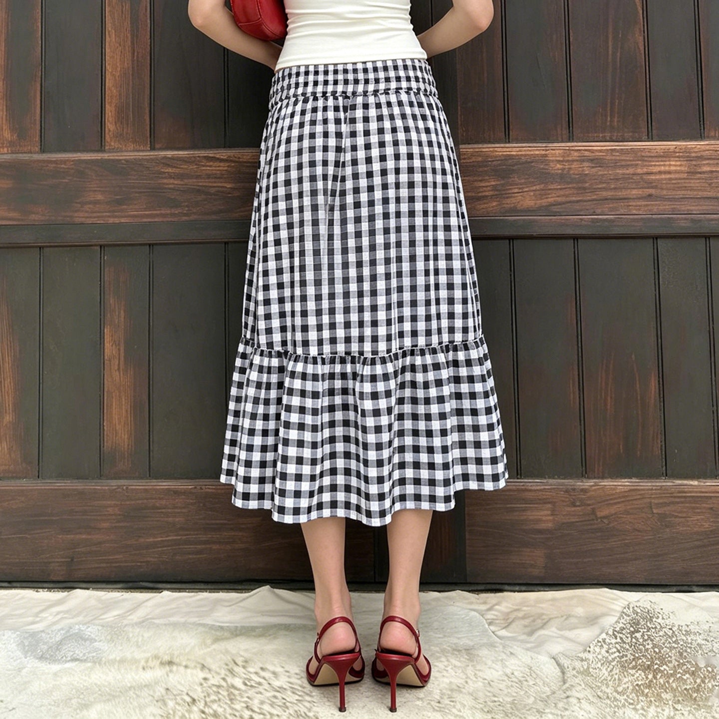 Damen Fließender Viskose-Rock mit taillierter High-Waist und Rüschensaum R&B