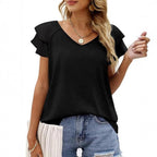 Damen V-Ausschnitt T-Shirt mit Rüschendetails R&B