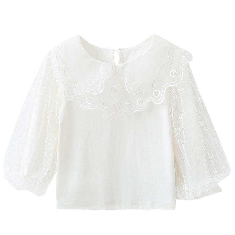 Mädchen elegante Bluse mit transparenten Tüllärmeln R&B