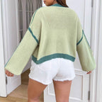 Damen Grobstrickjacke mit Farbkontrast und lässigem Schnitt R&B