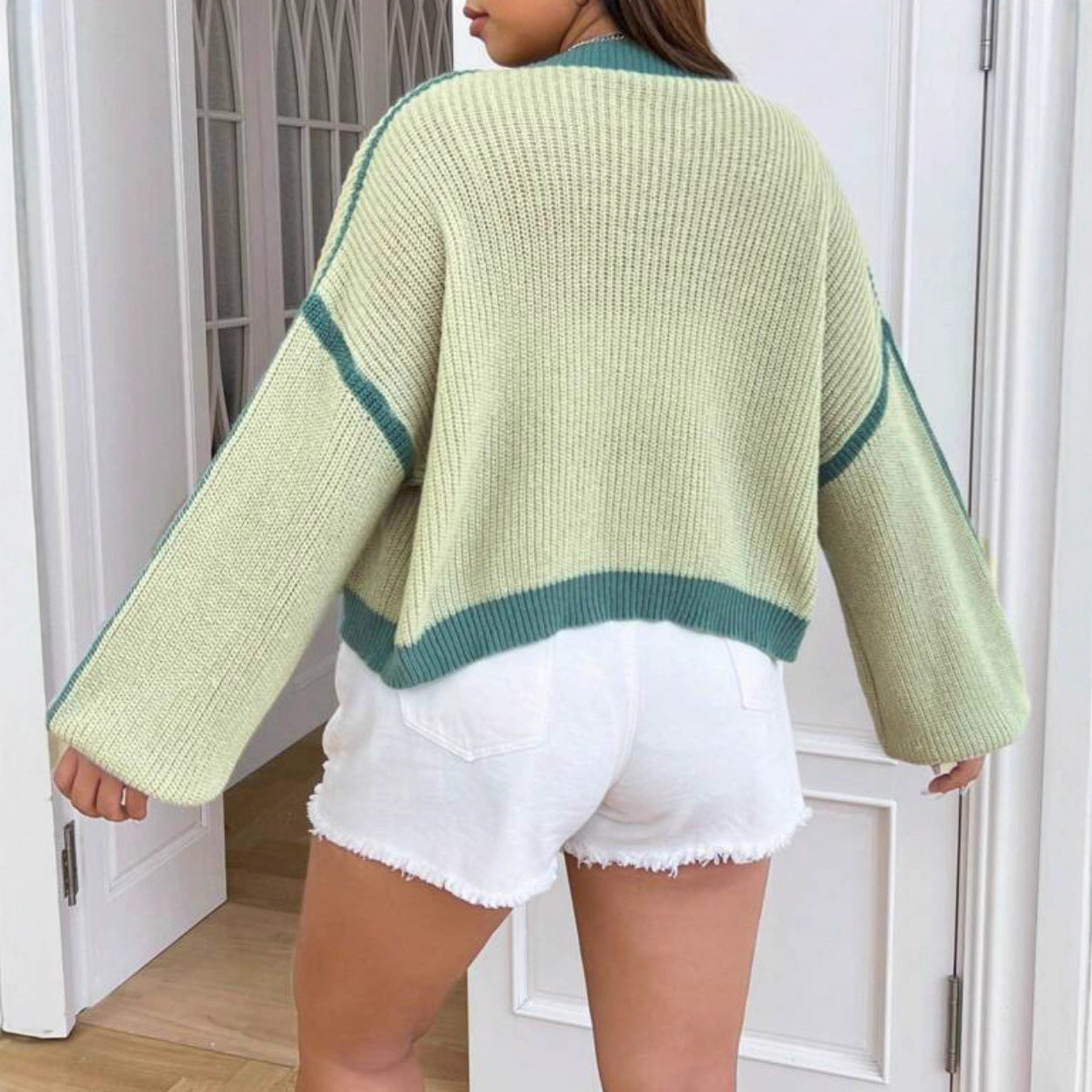 Damen Grobstrickjacke mit Farbkontrast und lässigem Schnitt R&B