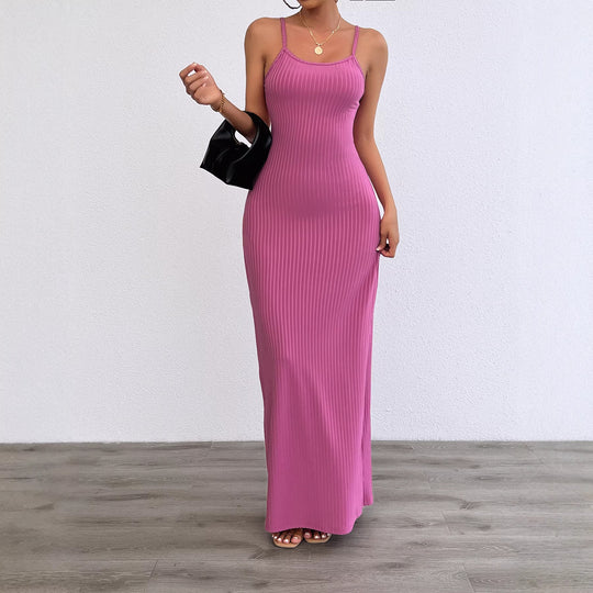 Damen Langes, figurbetontes Kleid mit feinen Rippen und Spaghettiträgern R&B