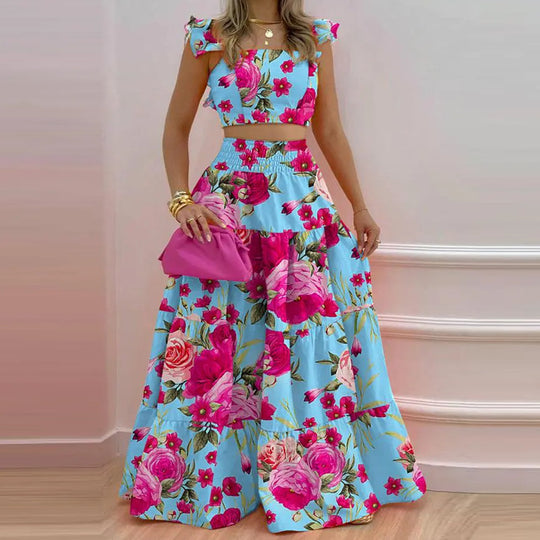 Damen Maxikleid mit voluminösem Rock und Rüschendetails R&B