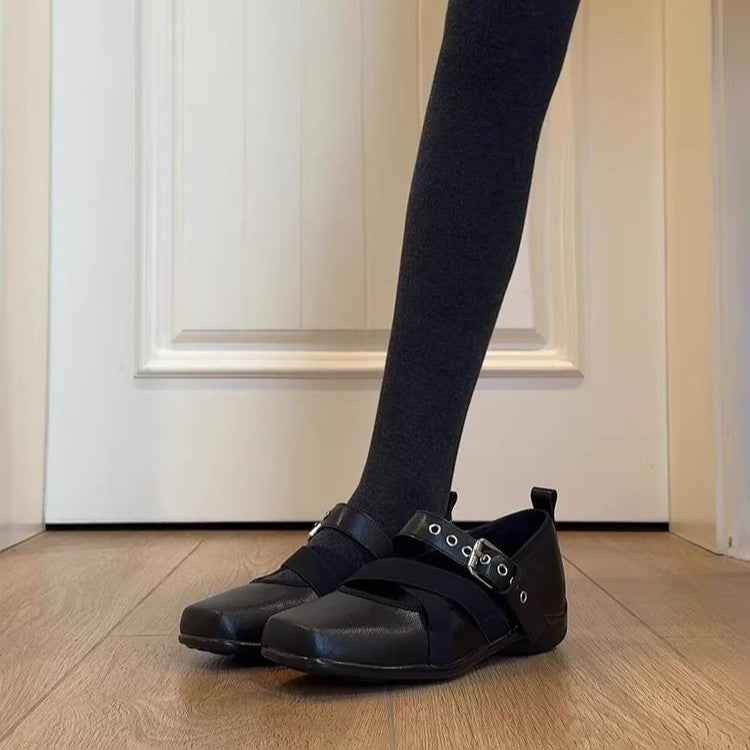 Damen Komfortable Ballerinas mit elastischen Kreuzriemen