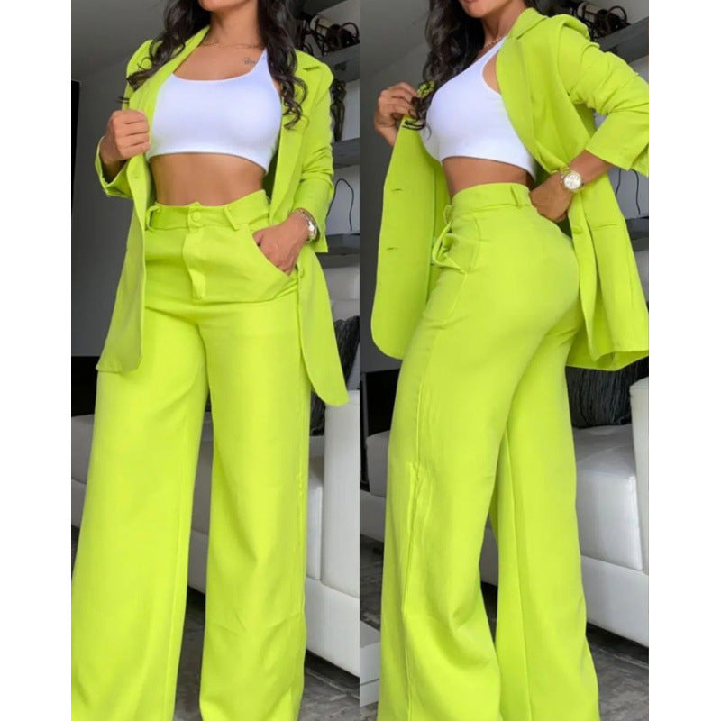 Damen Elegantes Zweiteiler-Set mit weitem Hosenbein und tailliertem Blazer R&B