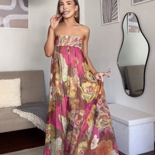 Damen Maxi-Rock mit floralem Design und elastischem Bund R&B