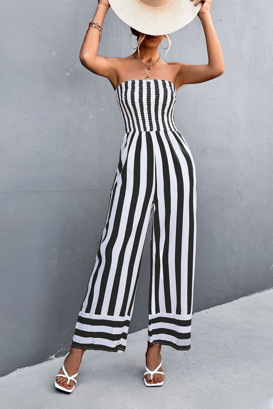 Damen Jumpsuit mit gestreiftem Oberteil und weitem Bein R&B