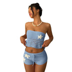 Damen gehäkeltes Strand-Set mit verstellbarem Oberteil und Shorts R&B