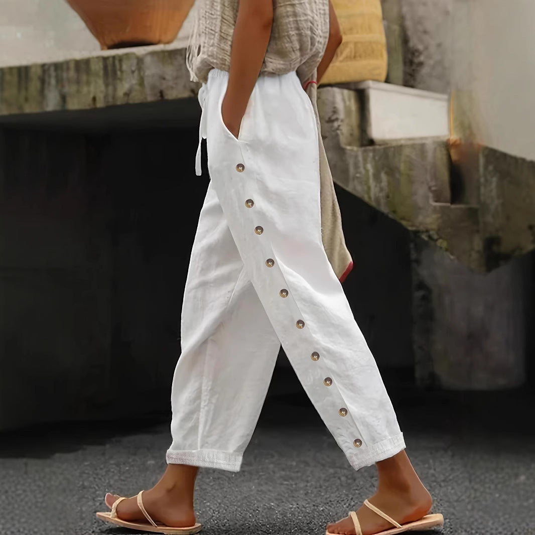 Damen Modische Palazzo-Hose mit Knopfdetails und elastischem Bund R&B