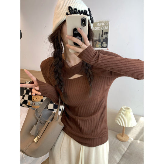 Damen Langarmshirt mit offener Schulterpartie und Rippstrickmuster R&B