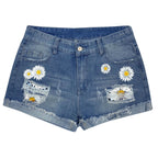 Damen Jeansshorts mit auffälligen Blumenapplikationen und lässigem Schnitt R&B