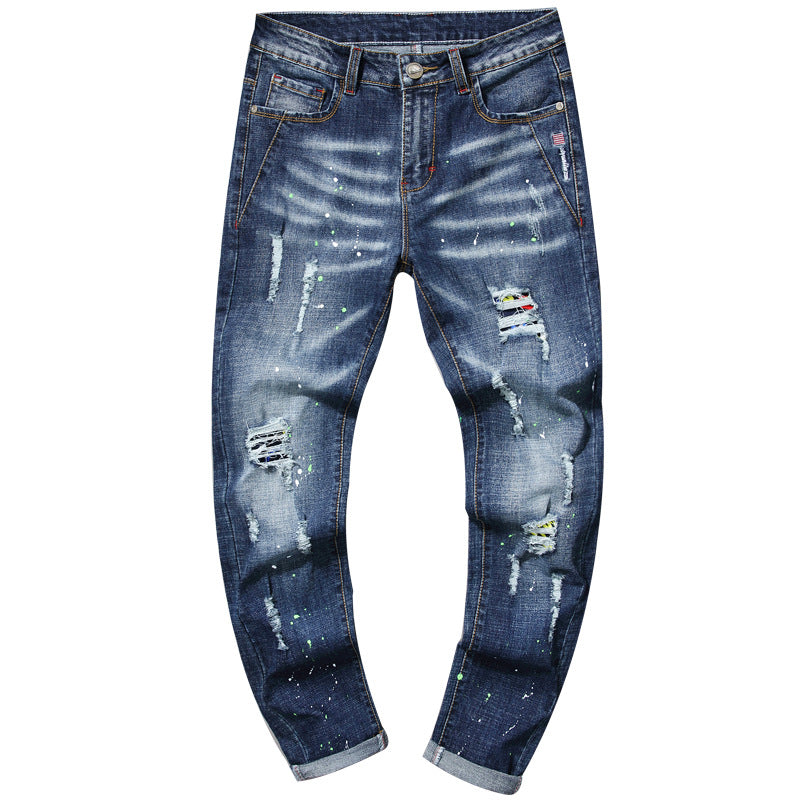 Herren modische Jeans mit kreativen Farbklecksen und Rissdesign R&B