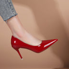 Damen elegante spitze Stiletto-Pumps mit hochglänzendem Finish R&B