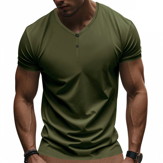 Herren Kurzarm Henley-T-Shirt mit strukturiertem V-Ausschnitt R&B