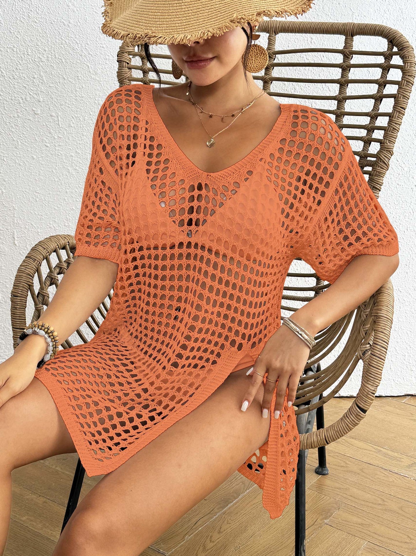 Damen Netz-Strandüberwurf R&B