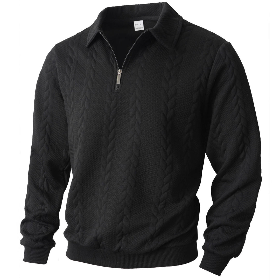Herren nan Halbzip-Pullover mit Kentkragen, Zopfstrickstruktur und geripptem Saum R&B