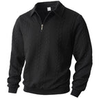 Herren nan Halbzip-Pullover mit Kentkragen, Zopfstrickstruktur und geripptem Saum R&B