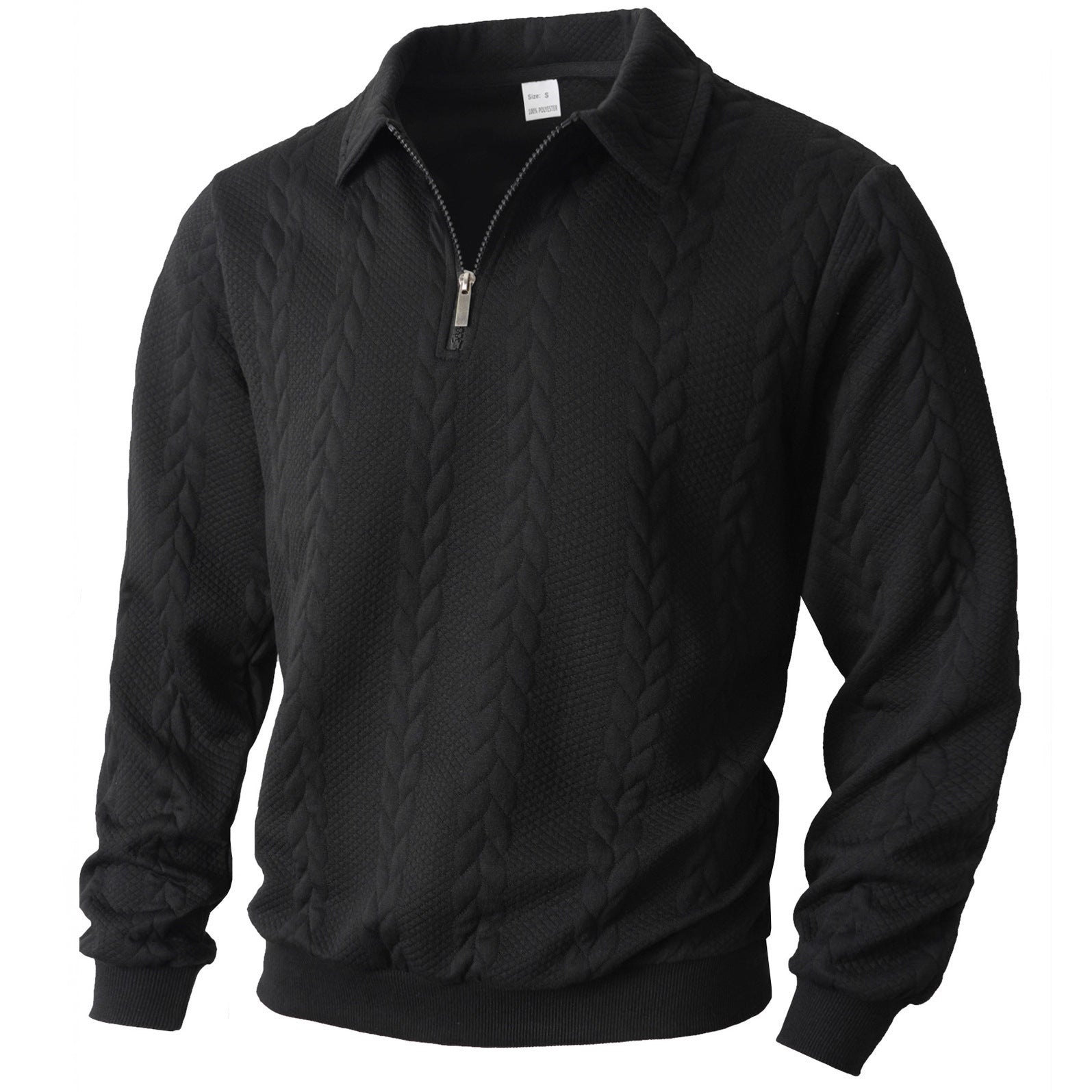 Herren nan Halbzip-Pullover mit Kentkragen, Zopfstrickstruktur und geripptem Saum R&B