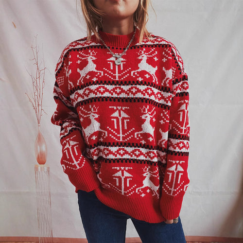 Damen Weihnachts-Pullover im festlichen Norwegermuster mit Rundhalsausschnitt R&B