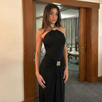 Damen Elegantes Maxikleid mit trendigem Halterdesign und tailliertem Schnitt R&B