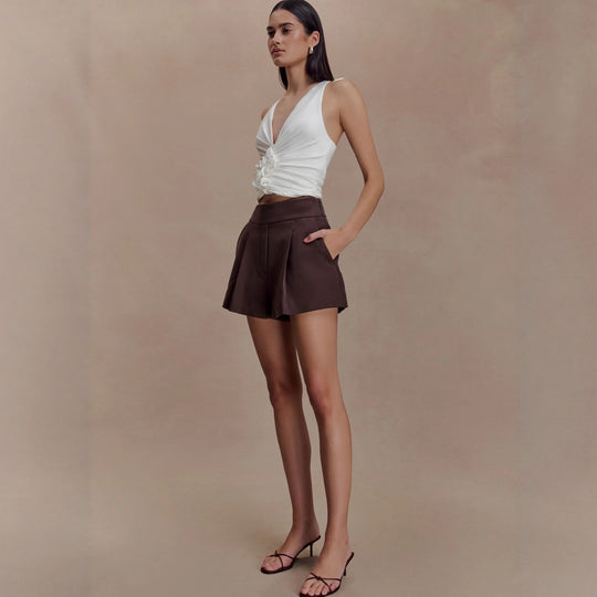 Damen Raffiniertes Top mit tiefem V-Ausschnitt und femininem Rüschendetail R&B