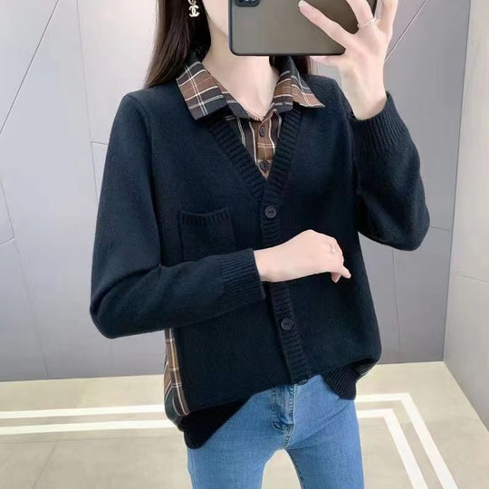 Damen Strickjacke mit V-Ausschnitt und praktischer Brusttasche R&B