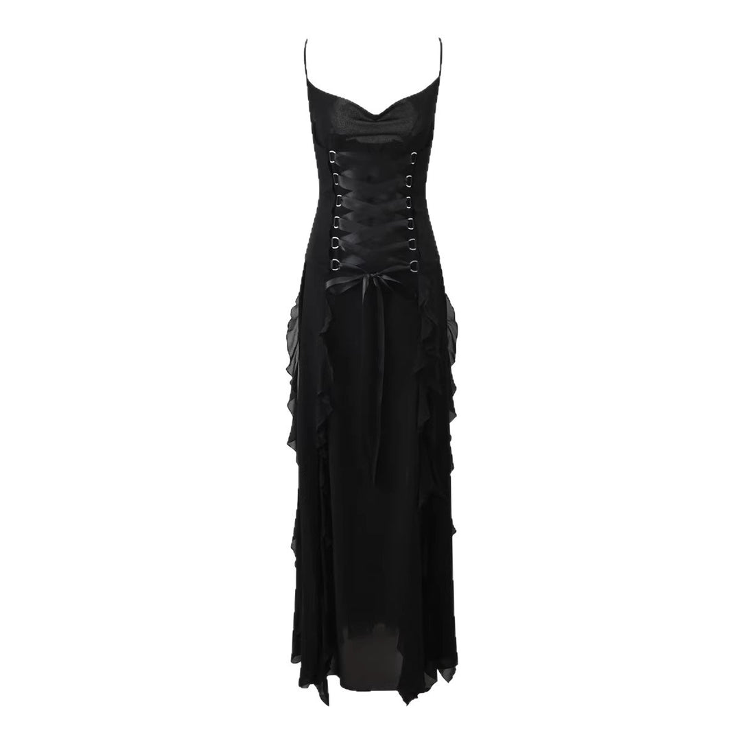 Damen Elegantes Wickelkleid mit Rüschen und Schnürdetails R&B