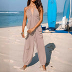 Damen lässiger Jumpsuit mit tiefem Ausschnitt und praktischen Taschen R&B