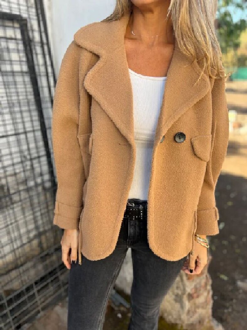 Damen Lässige Oversized-Jacke mit stylischem Kragen und Knopfverschluss R&B