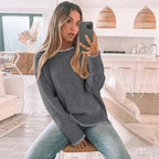 Damen Strickpullover mit dekorativem Saum und weiten Ärmeln R&B