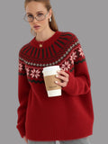 Damen Strickpullover mit festlichem Norweger-Motiv und weitem Schnitt R&B