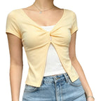 Damen Süßes kurzes T-Shirt mit Knoten-Design und Cut-out-Details R&B