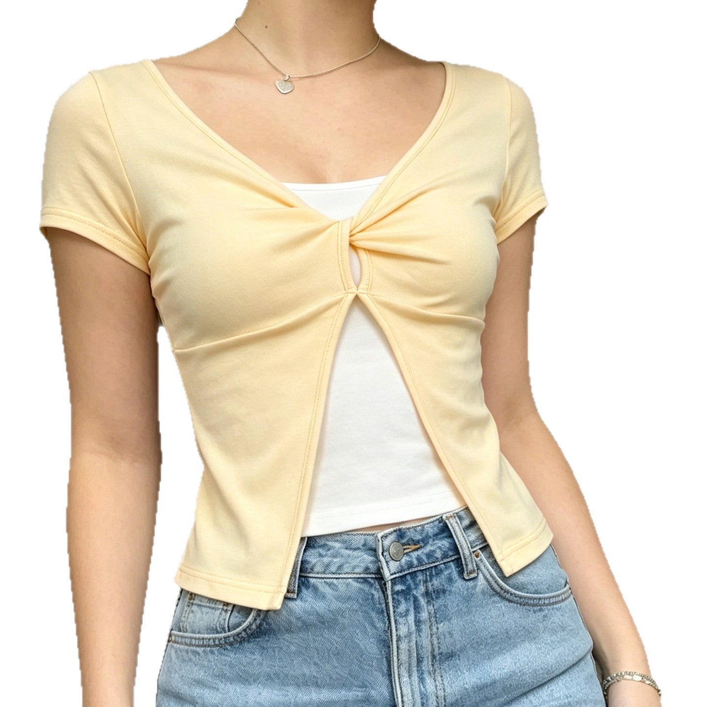 Damen Süßes kurzes T-Shirt mit Knoten-Design und Cut-out-Details R&B