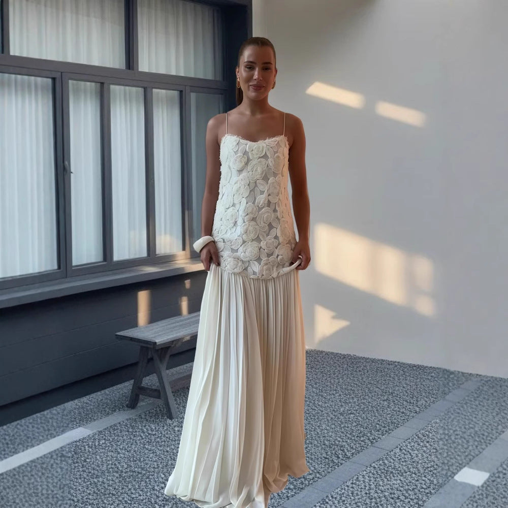 Damen Elegantes Abendkleid mit floralem Spitzenoberteil und schwingendem Rock R&B