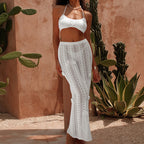 Damen Häkel-Bikini-Set mit langem Rock und verstellbaren Trägern R&B