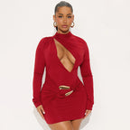 Damen figurbetontes Minikleid mit einzigartigem Wickeldesign und transparentem Ausschnitt R&B
