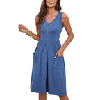 Damen Knielanges Sommerkleid mit Knopfdetails und praktischen Taschen R&B