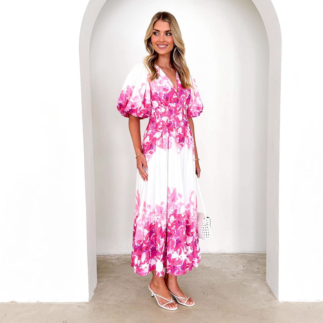 Damen Maxikleid mit voluminösen Ärmeln und floralem Print R&B