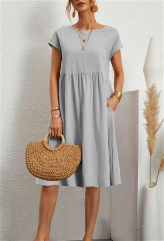 Damen Freizeitleinenkleid mit leichtem Schnitt und Taschen R&B