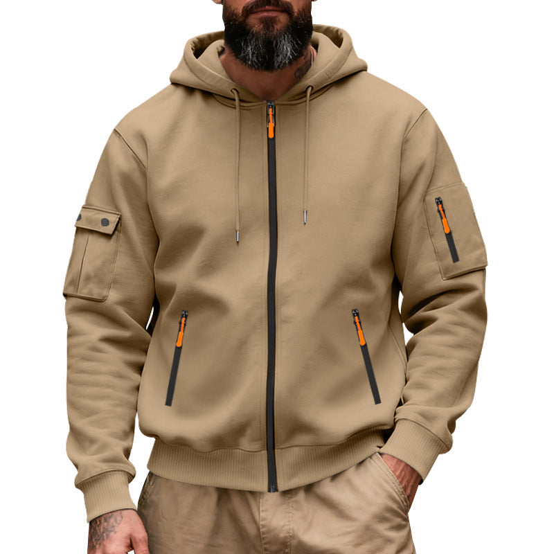 Herren nan funktionale Kapuzen-Sweatjacke mit durchgehendem Reißverschluss und Armtasche R&B