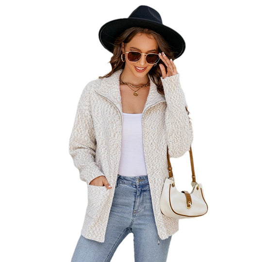 Damen kuschelige Strickjacke mit diagonalen Wellenmustern R&B