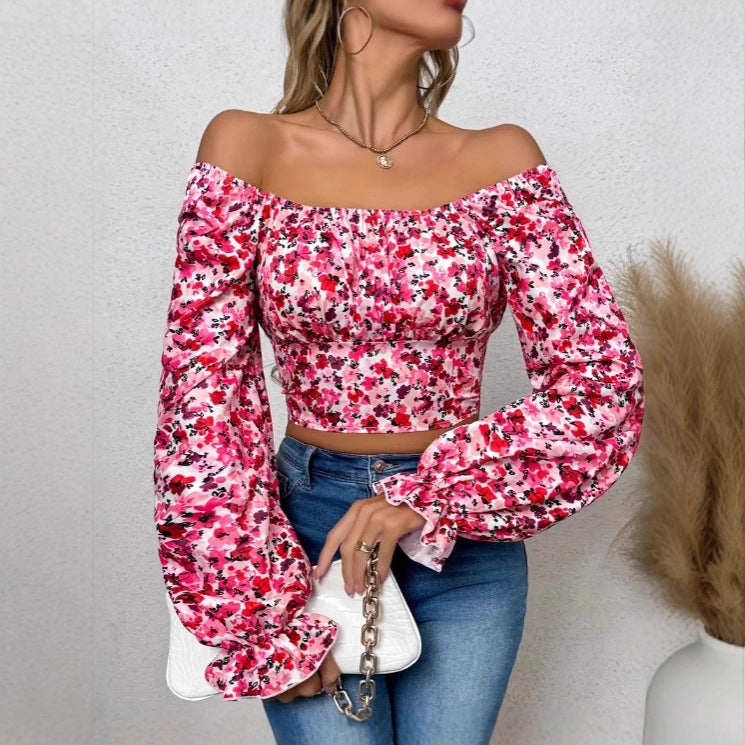 Damen Off-Shoulder Bluse mit Puffärmeln und floralen Mustern R&B