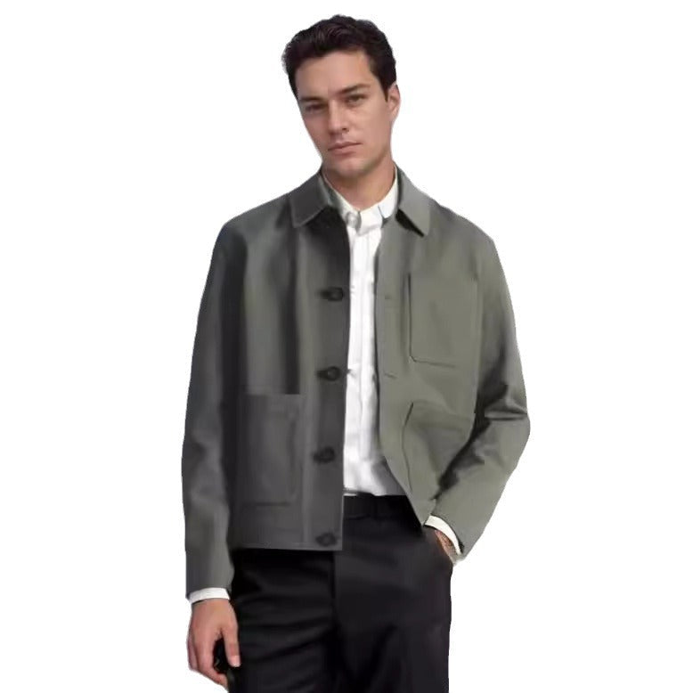 Herren moderne Utility-Jacke mit praktischen Taschen und hohem Kragen R&B
